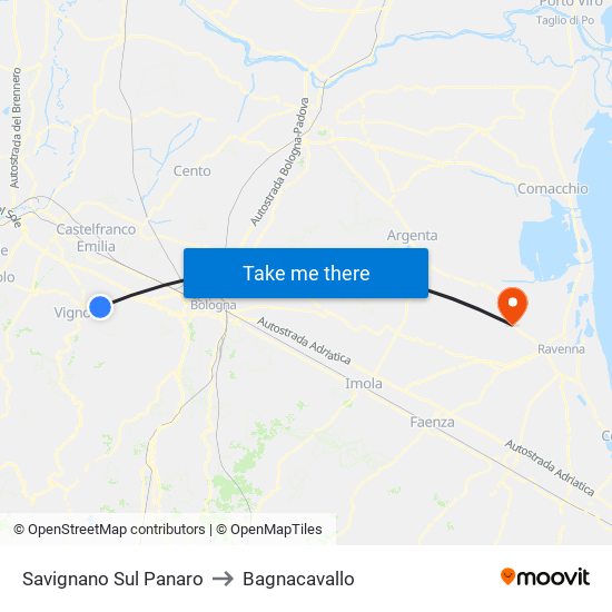 Savignano Sul Panaro to Bagnacavallo map