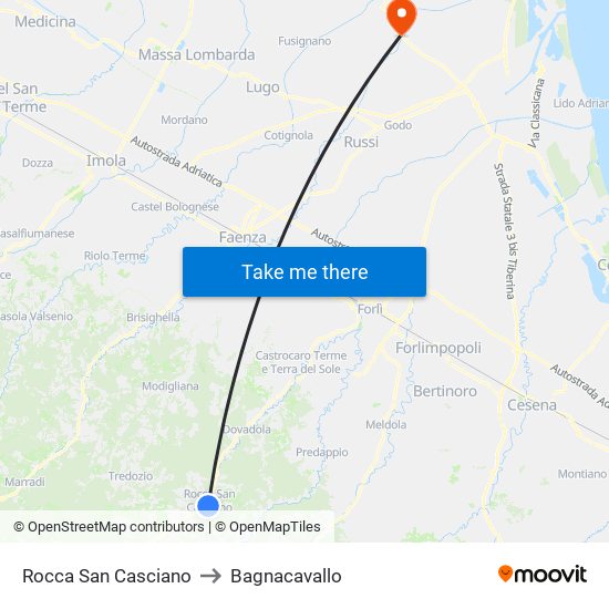 Rocca San Casciano to Bagnacavallo map