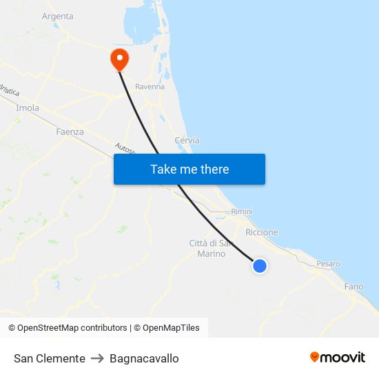 San Clemente to Bagnacavallo map