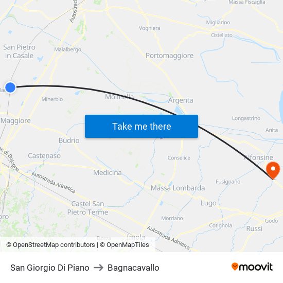 San Giorgio Di Piano to Bagnacavallo map