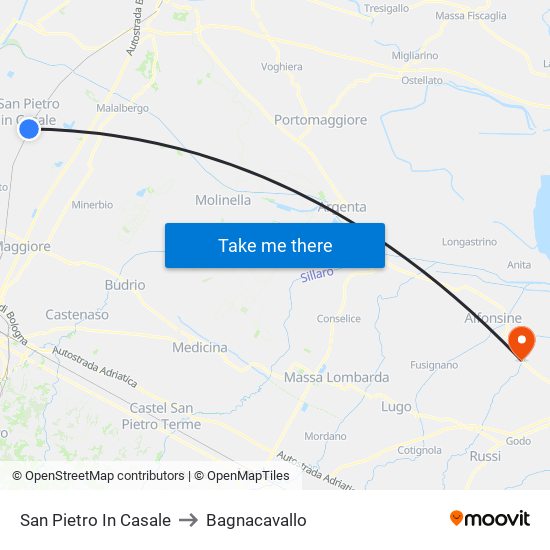 San Pietro In Casale to Bagnacavallo map