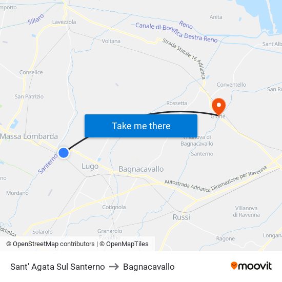Sant' Agata Sul Santerno to Bagnacavallo map