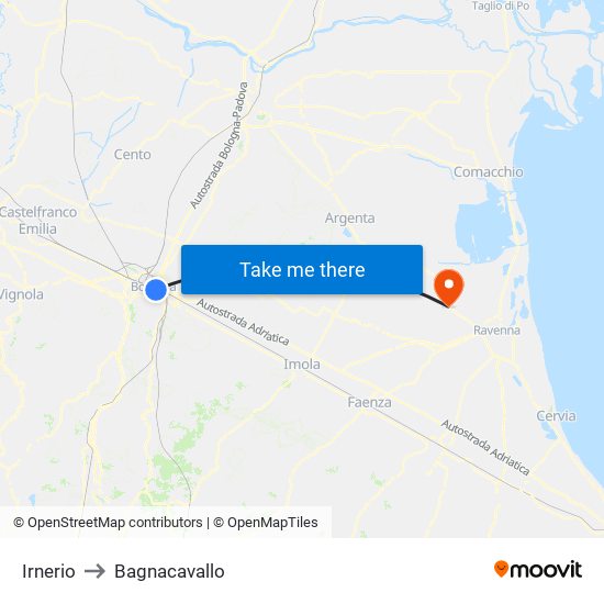 Irnerio to Bagnacavallo map