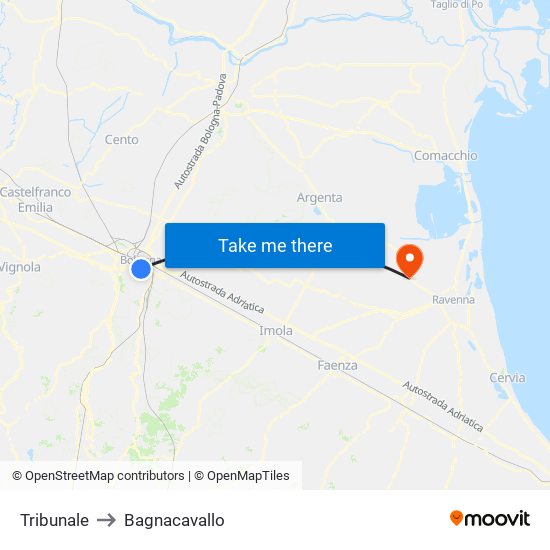Tribunale to Bagnacavallo map