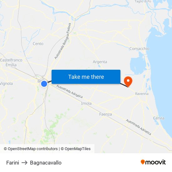 Farini to Bagnacavallo map