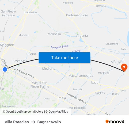 Villa Paradiso to Bagnacavallo map