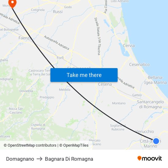 Domagnano to Bagnara Di Romagna map