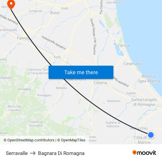 Serravalle to Bagnara Di Romagna map