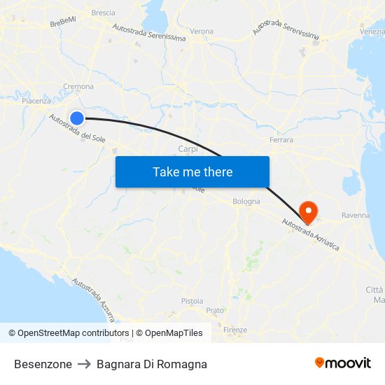 Besenzone to Bagnara Di Romagna map