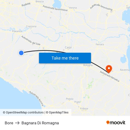 Bore to Bagnara Di Romagna map