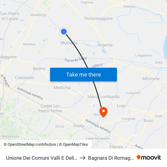 Unione Dei Comuni Valli E Delizie to Bagnara Di Romagna map