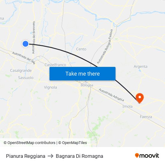 Pianura Reggiana to Bagnara Di Romagna map