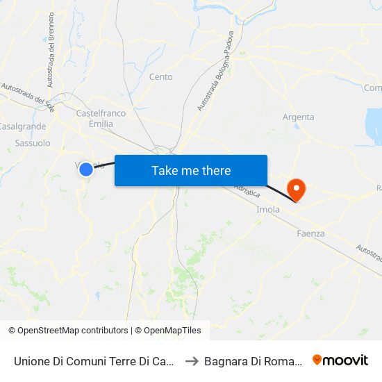 Unione Di Comuni Terre Di Castelli to Bagnara Di Romagna map
