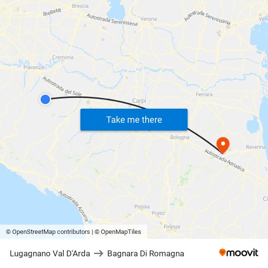 Lugagnano Val D'Arda to Bagnara Di Romagna map