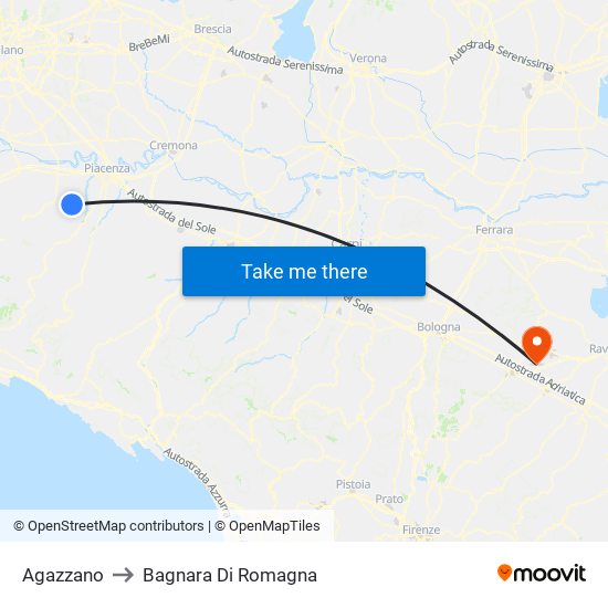 Agazzano to Bagnara Di Romagna map