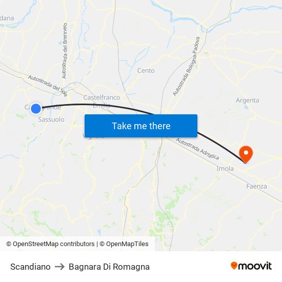 Scandiano to Bagnara Di Romagna map