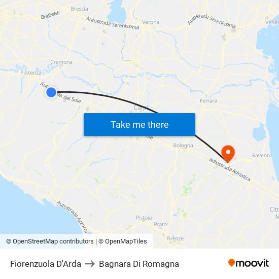 Fiorenzuola D'Arda to Bagnara Di Romagna map