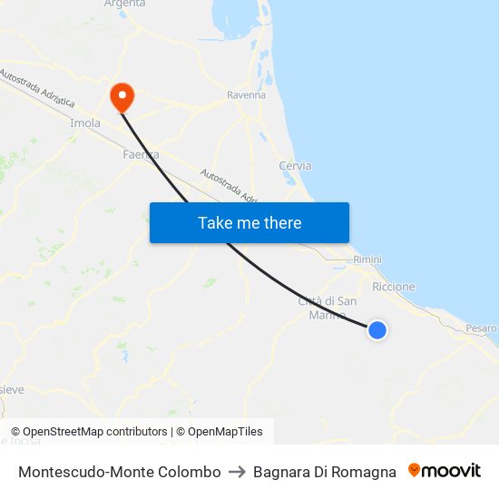 Montescudo-Monte Colombo to Bagnara Di Romagna map