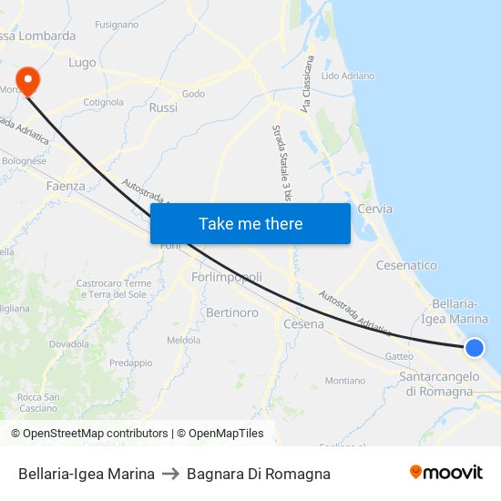 Bellaria-Igea Marina to Bagnara Di Romagna map