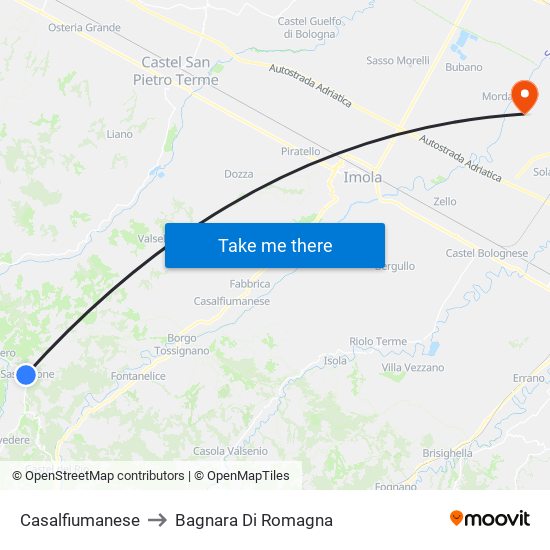 Casalfiumanese to Bagnara Di Romagna map