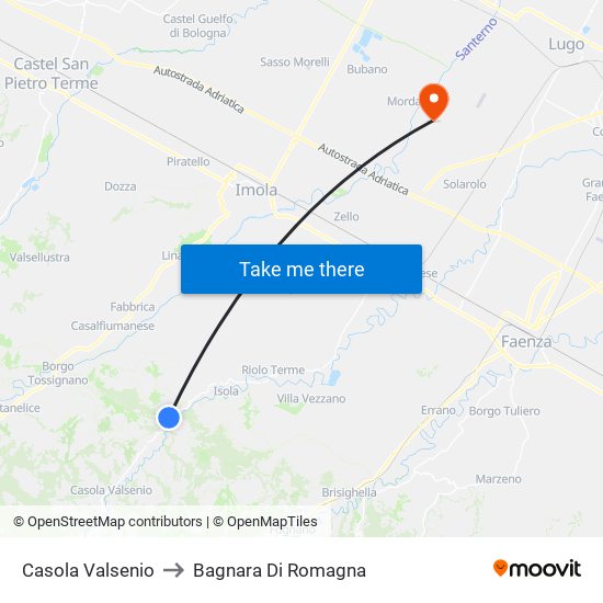 Casola Valsenio to Bagnara Di Romagna map