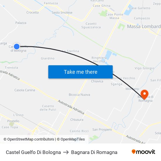 Castel Guelfo Di Bologna to Bagnara Di Romagna map