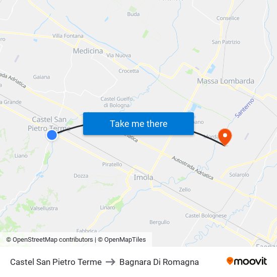 Castel San Pietro Terme to Bagnara Di Romagna map