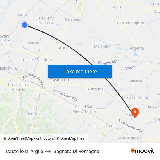 Castello D' Argile to Bagnara Di Romagna map