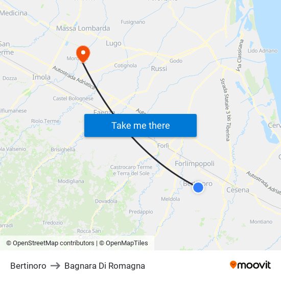 Bertinoro to Bagnara Di Romagna map