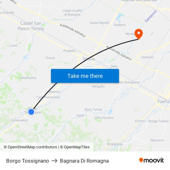 Borgo Tossignano to Bagnara Di Romagna map