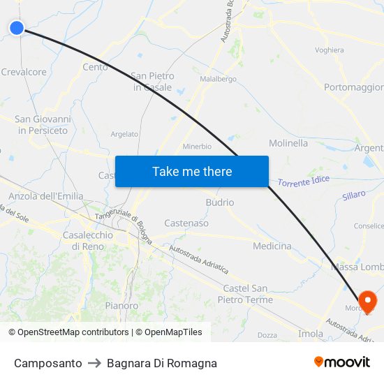 Camposanto to Bagnara Di Romagna map