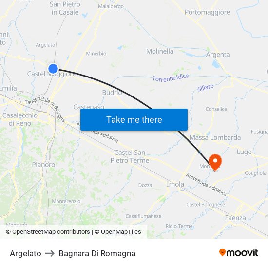 Argelato to Bagnara Di Romagna map