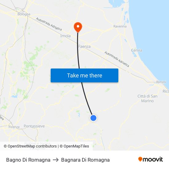 Bagno Di Romagna to Bagnara Di Romagna map