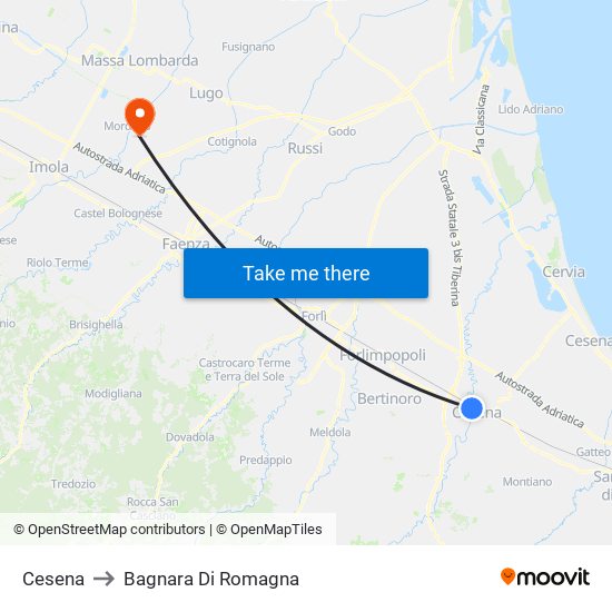 Cesena to Bagnara Di Romagna map