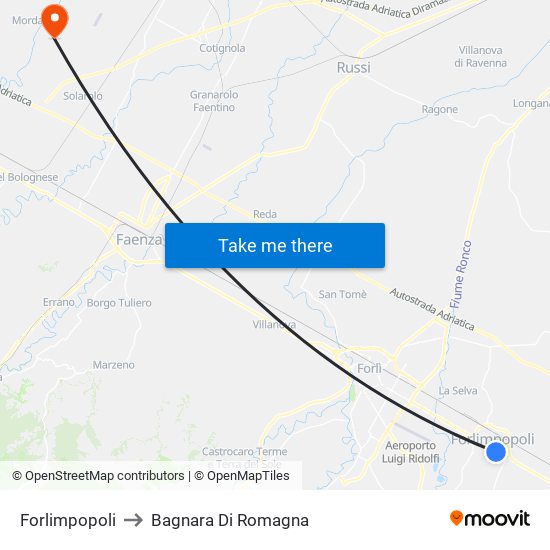 Forlimpopoli to Bagnara Di Romagna map