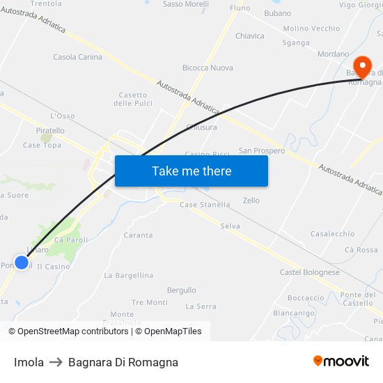 Imola to Bagnara Di Romagna map