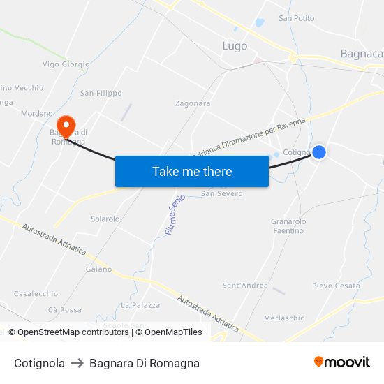Cotignola to Bagnara Di Romagna map
