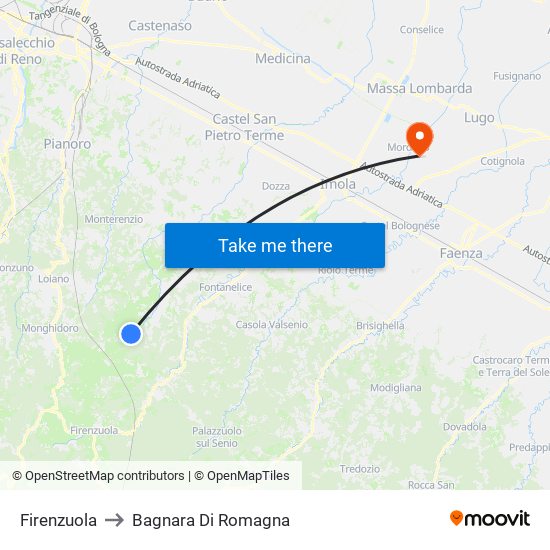 Firenzuola to Bagnara Di Romagna map