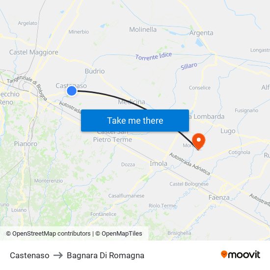 Castenaso to Bagnara Di Romagna map