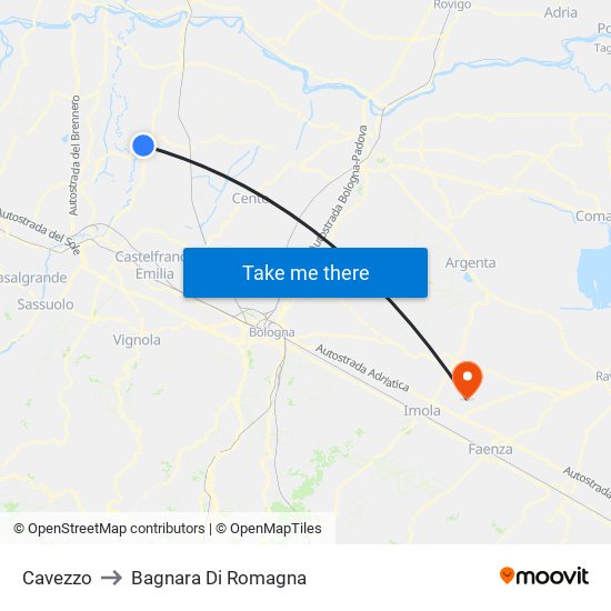 Cavezzo to Bagnara Di Romagna map