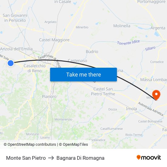 Monte San Pietro to Bagnara Di Romagna map