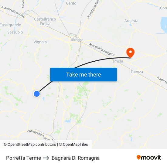 Porretta Terme to Bagnara Di Romagna map
