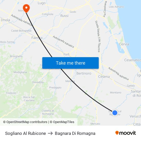 Sogliano Al Rubicone to Bagnara Di Romagna map