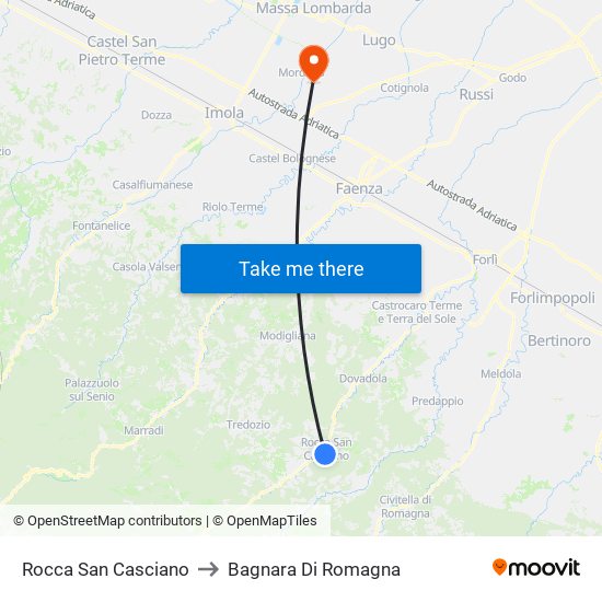 Rocca San Casciano to Bagnara Di Romagna map