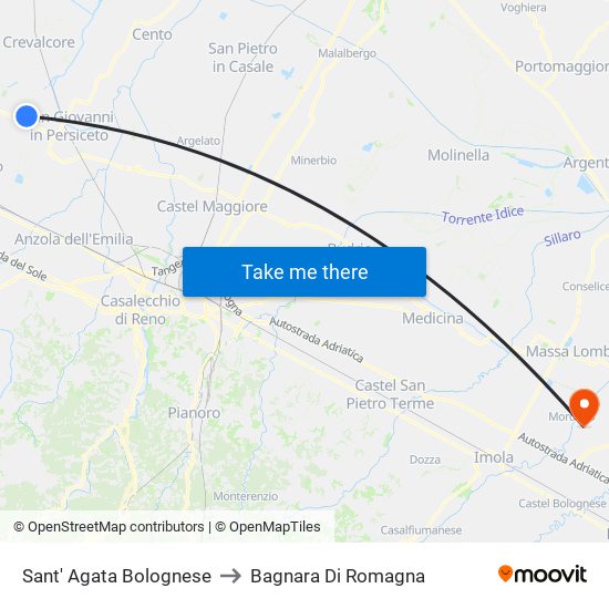 Sant' Agata Bolognese to Bagnara Di Romagna map