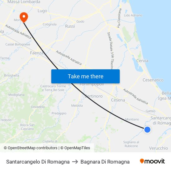 Santarcangelo Di Romagna to Bagnara Di Romagna map