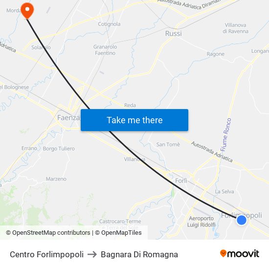 Centro Forlimpopoli to Bagnara Di Romagna map