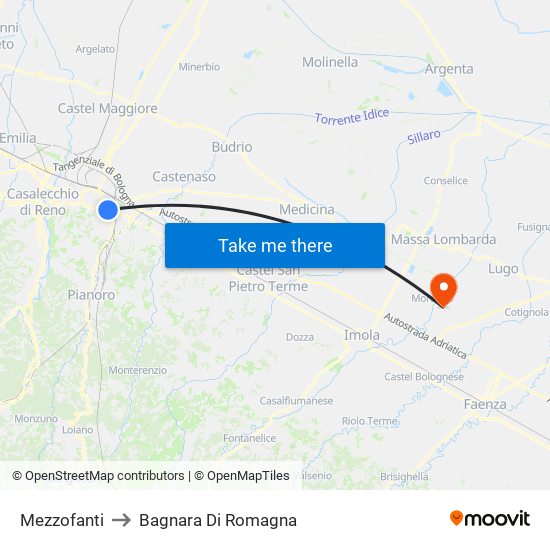 Mezzofanti to Bagnara Di Romagna map
