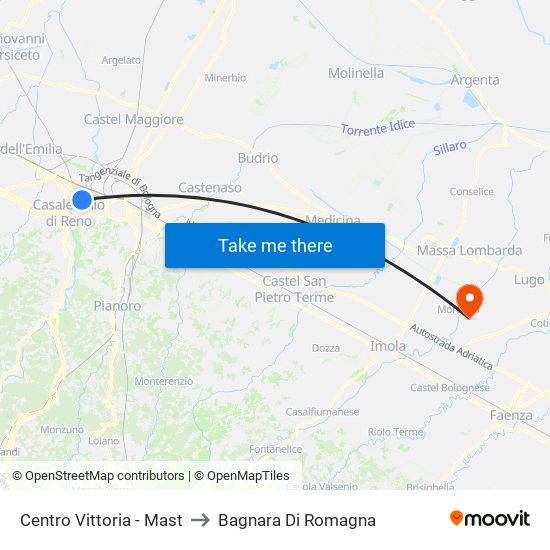 Centro Vittoria - Mast to Bagnara Di Romagna map