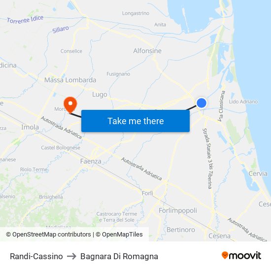 Randi-Cassino to Bagnara Di Romagna map